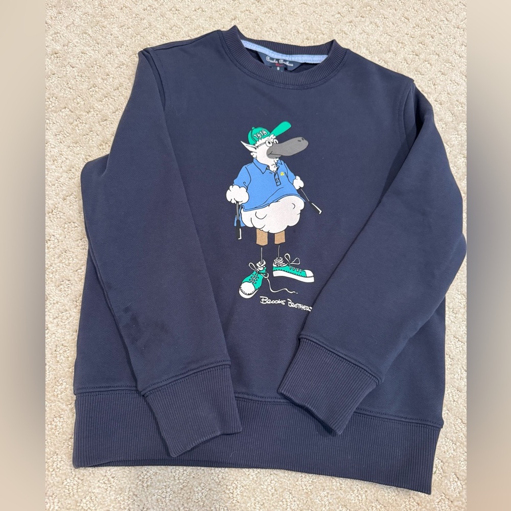 BROOKS BROTHERS BOYS HENRY THE SHEEP NAVY BLUE GRAPHIC SWEATSHIRT YOUTH SMALL